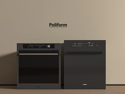 Poliform Black Kitchen Appliances Including Oven And Dishwasher In Modern Setting 3d model