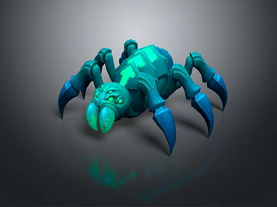 Glowing Blue Green Spider Game Character Design with Sharp Claws and Legs 3d model