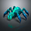 Glowing Blue Green Spider Game Character Design with Sharp Claws and Legs 3d model