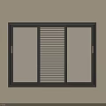 Black Frame Window With Three Sections Slatted Blind And Glass Panels On Light Wall 3d model
