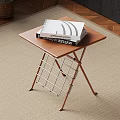 Modern Wooden Folding Table With Metal Frame And Books On Living Room Carpet