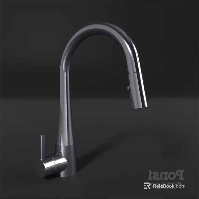 Modern Stainless Steel Kitchen Faucet With Sleek Gooseneck Spout And Single Handle Design 3d model 