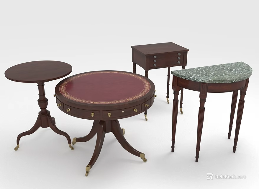 Dining Table Combination With Round Square Half Round Designs And Marble Top Wooden Gold Accents 3d model 