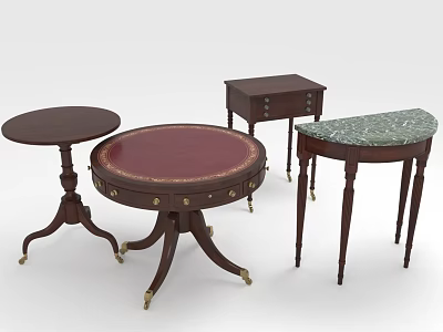 Dining Table Combination With Round Square Half Round Designs And Marble Top Wooden Gold Accents 3d model