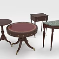 Dining Table Combination With Round Square Half Round Designs And Marble Top Wooden Gold Accents