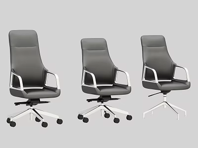 Modern Gray Leather Office Chairs With Silver Armrests And Wheeled Base 3d model