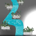 Three Dimensional Letters Display With Green Plants And Blue Water Path