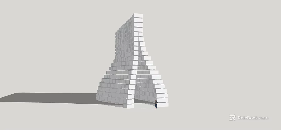 Modern Garden Landscape With White Stacked Geometric Architectural Structure And Human Scale 3d model 