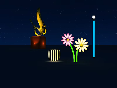 Outdoor Light with Blue Lamp Post and Flowers in Starry Night Garden 3d model