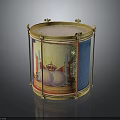Decorative Musical Drum With Golden Trim White Head And Intricate Painted Artwork