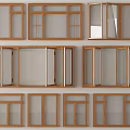 Various Wooden Window Styles With Glass Panels And Different Frame Designs 3d model