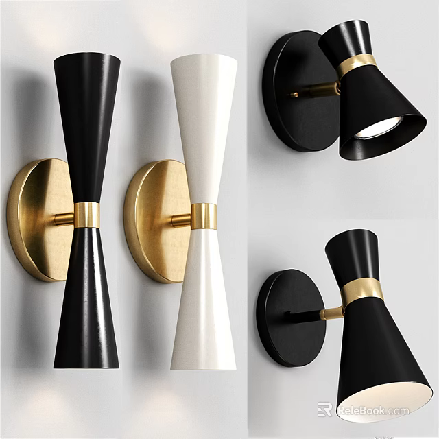 Modern Black And White Wall Lamps With Gold Accents For Contemporary Home Decor 3d model 