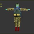 Military Character In Camouflage Uniform With Hat Sunglasses And Outstretched Arms