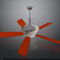 Modern Ceiling Fan With Red Blades Silver Metal And Transparent Center