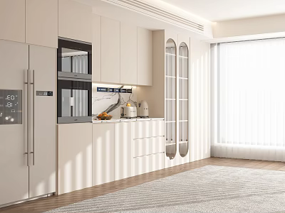 Modern White Kitchen Sideboard With Sleek Cabinets Countertop And Natural Light 3d model