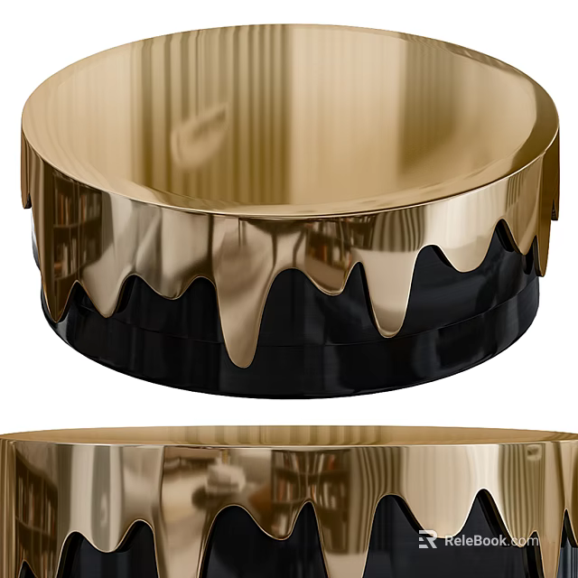 Elegant Gold And Black Metal Coffee Table With Wave Drip Edge Design 3d model 