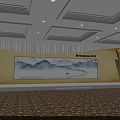 Lenovo Modern Display Space Featuring Large Chinese Landscape Painting Curved Walls And Recessed Lighting