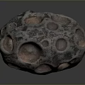 Rustic Natural Stone And Wood Art Piece With Circular Indentations And Textured Surface