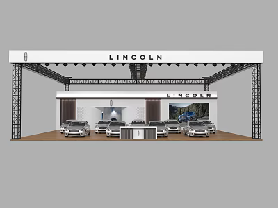 Lincoln Exhibition Booth With Metal Frame Structure Modern Lighting And Multiple Cars On 3d model