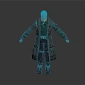 Man Standing with Arms Outstretched Wearing Long Coat Green Shirt Black Pants and Boots