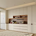 Modern Wine Cabinet In Kitchen With White Cabinets Wooden Shelves And Built in Lighting