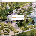Scenic Urban Park Landscape With Lush Trees Curved Paths And Water Fountain