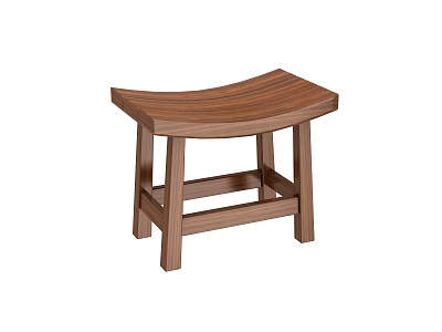Natural Brown Modern Wooden Stool With Curved Seat And Simple Design 3d model