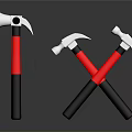 Three Hammers With Red And Black Handles Crossed And Standing Tool Equipment