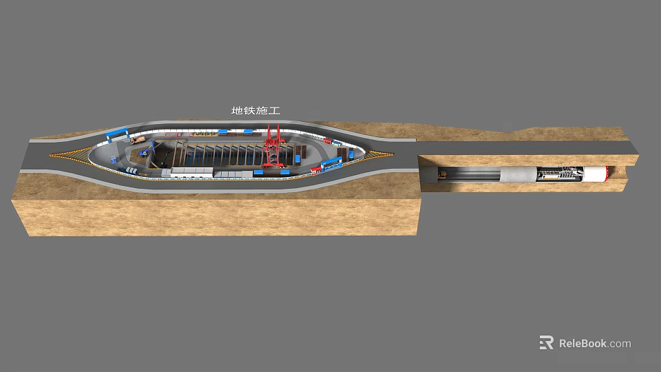 Metro Construction Site Featuring Tunneling Industrial Equipment And Machinery 3d model 