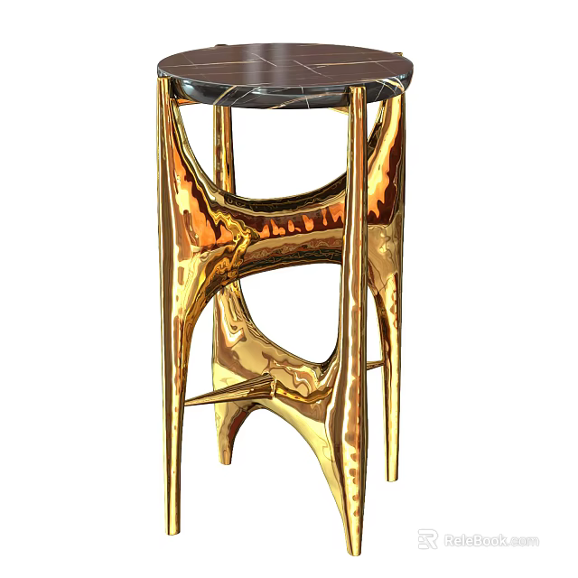Modern Coffee Table With Gold Metal Frame And Black Marble Top 3d model 