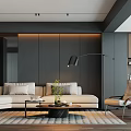 Modern Living Room Interior With Beige Sofa Floor Lamp Green Plant And Coffee Table