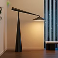 Modern Minimalist Floor Lamp With Black Cantilever Design Warm Light Near Striped Wall And Wooden Floor