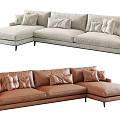 Modern Light Gray And Brown Sectional Sofas With Multiple Decorative Pillows 3d model