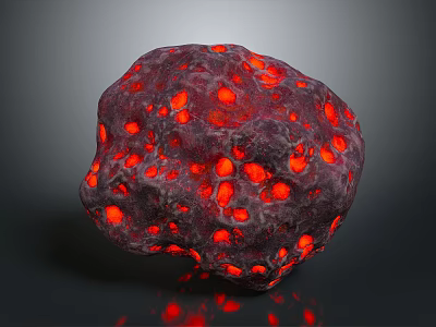 Dark Colored Natural Stone With Red Glowing Spots And Intricate Surface Texture 3d model