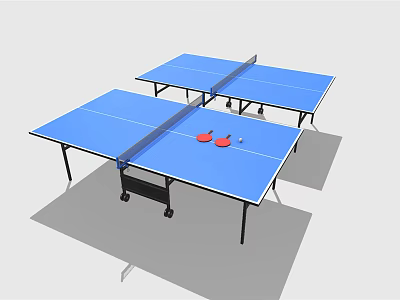 Blue Ping Pong Tables With Red Paddles And White Ball For Sports Equipment 3d model