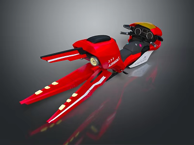 Futuristic Red Motorcycle With Sleek Design Yellow Lights Black Seat And Dual Exhaust Pipes 3d model