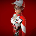 Female Character in Red and White Racing Suit With Cap Glasses and RACING Logo