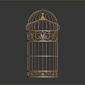 Golden Metal Birdcage Decorative Items With Circular Rings And Reflections On Dark Surface