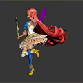 Dancing Girl with Pink Hair and Wings Holding Magic Wand in Blue White Yellow Dress