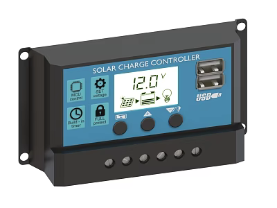 Industrial Solar Charge Controller With 12V LCD Display And Control Buttons 3d model