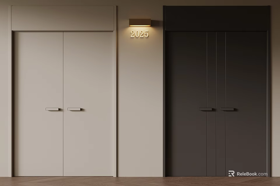 Interior With Light And Dark Double Doors And 2025 Illuminated Wall Light 3d model 