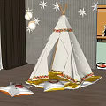 Kids Indoor Teepee Tent With Yellow White Pillows And String Lights Star Decor