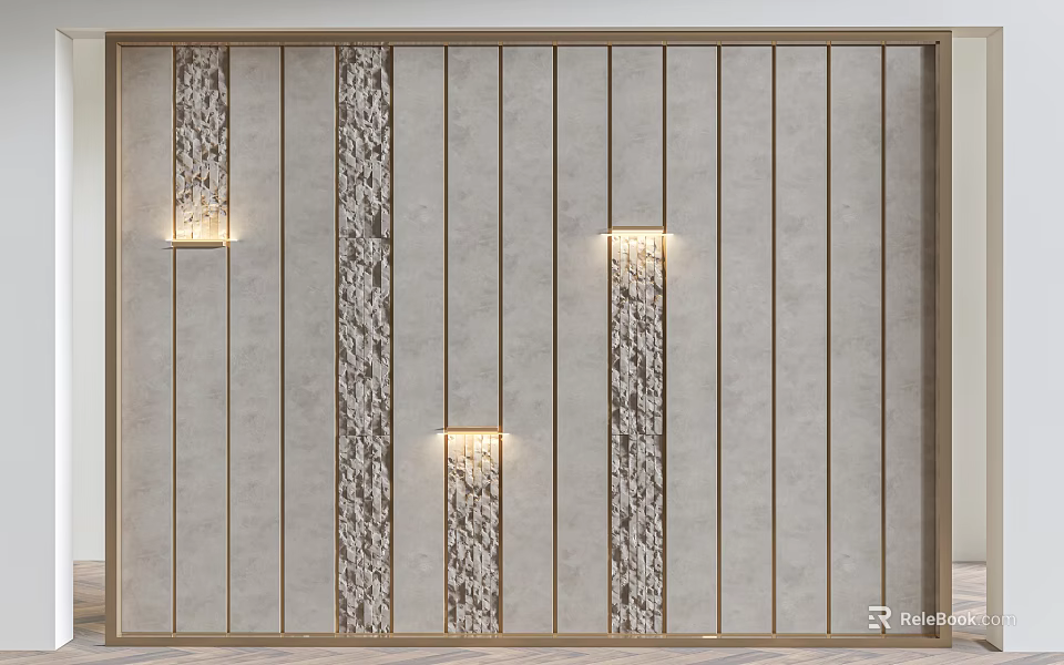 Modern Room Divider Interior With Decorative Striped Panels And Embedded Lighting 3d model