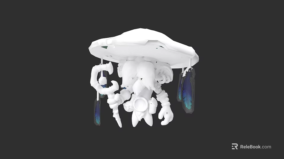 White Decorative Hanging Sculpture With Tentacle Like Structures And Blue Accents 3d model 