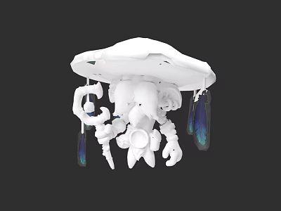 White Decorative Hanging Sculpture With Tentacle Like Structures And Blue Accents 3d model