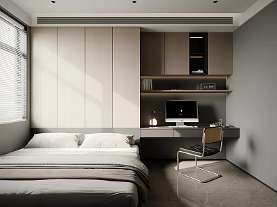 Modern Tatami Bedroom Interior Design With Desk Storage And Window 3d model