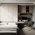 Modern Tatami Bedroom Interior Design With Desk Storage And Window 3d model