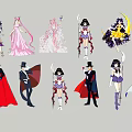 Multiple Anime Characters In Colorful Costumes With Various Poses And Accessories
