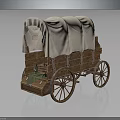 Vintage Covered Wagon With Wooden Frame White Canvas Cover And Spoked Wheels