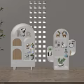 White Console Cabinet and Side Cabinet with Wooden Stripes Legs Vase Flowers Plants and Decorations